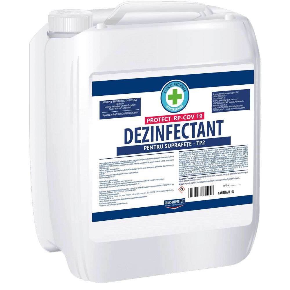 Dezinfectant pentru suprafete pe baza de alcool etilic 70%-Protect-RP-COV19 -5L